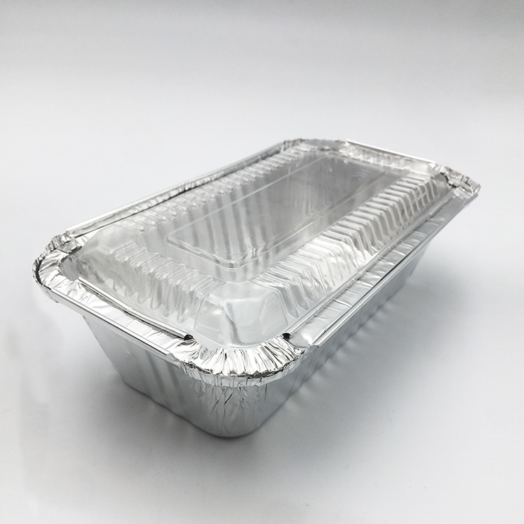 صندوق غداء مستطيل مصنوع من رقائق الألومنيوم مع غطاء للخبز والشواء